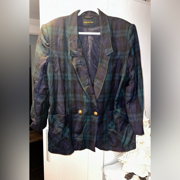 80’s Vintage Giorgio Sant Angelo 100% pure wool plaid blazer jacket - Picture 5 of 7